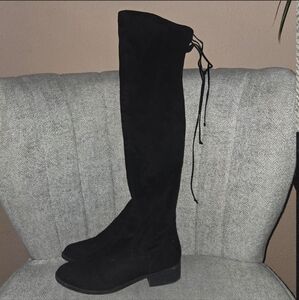 🦇Suede black thigh-high pointed boots🕸 (forever21)